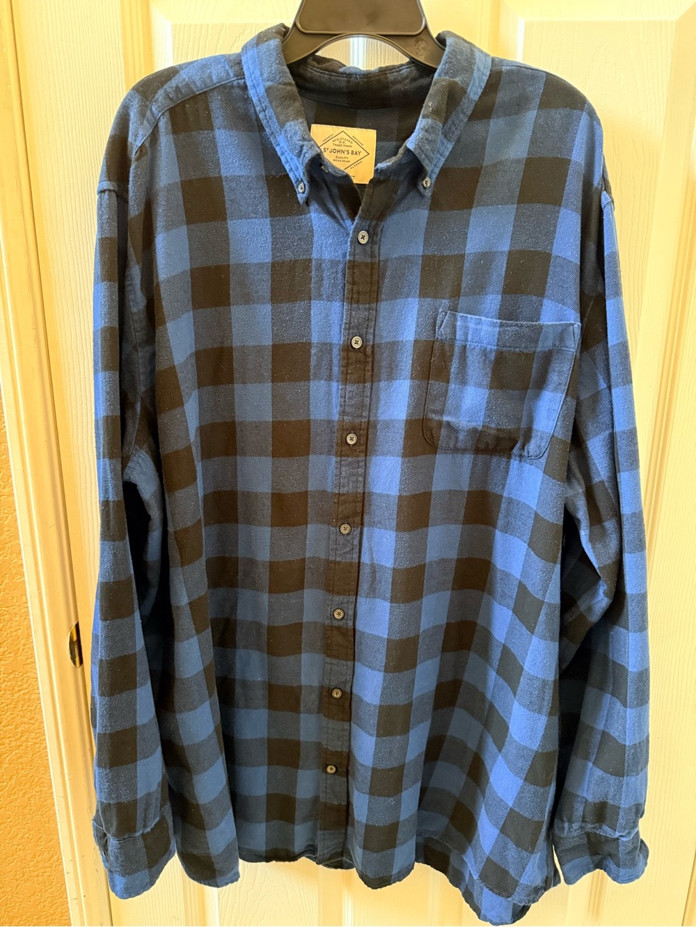 St. John’s Bay Blue and Black Plaid Button-Up Shirt - Classic Flannel
